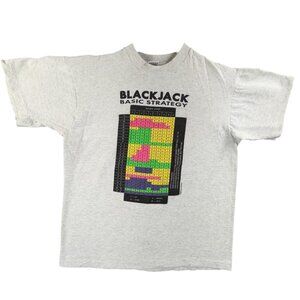 Vintage Blackjack Basic Strategy Shirt Mens Large Gray 90s Casino Tee USA Made